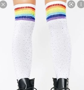 Rainbow Rhinestone Over the Knee Socks